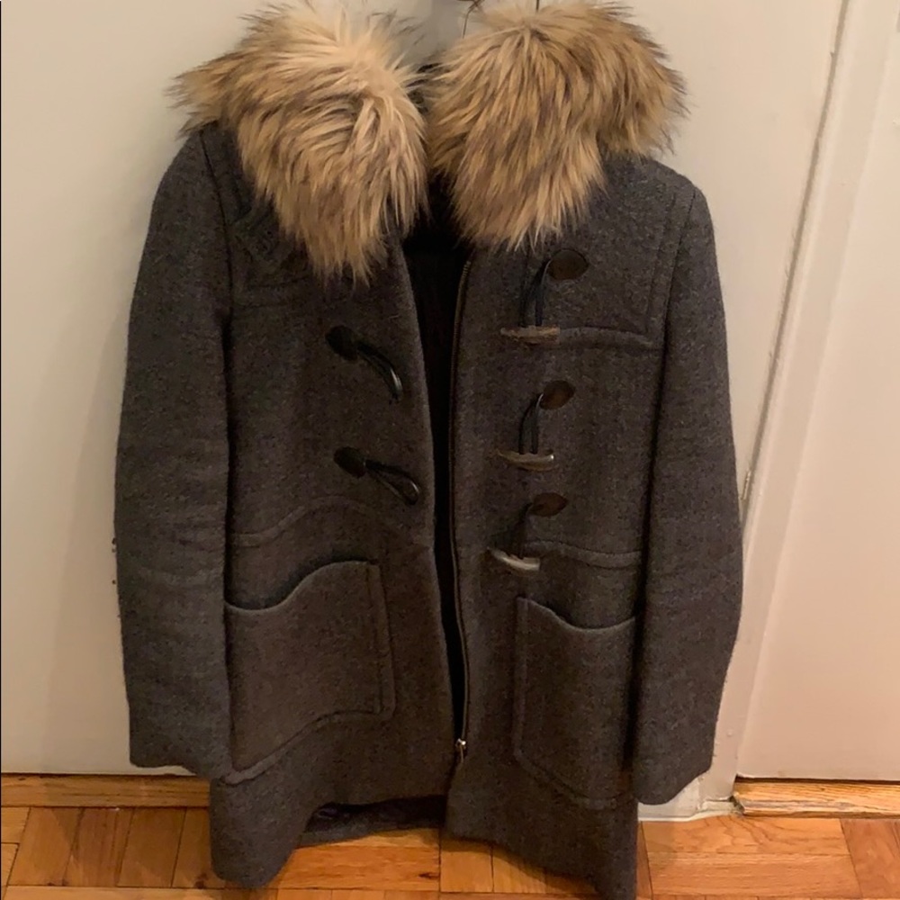 Grey Zara pea coat with detachable hood